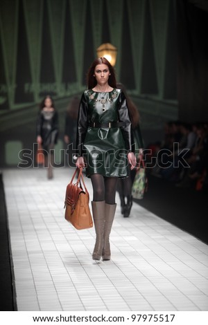 ZAGREB, CROATIA - MARCH 17: Fashion model wears clothes made by Hera by Robert Sever on \