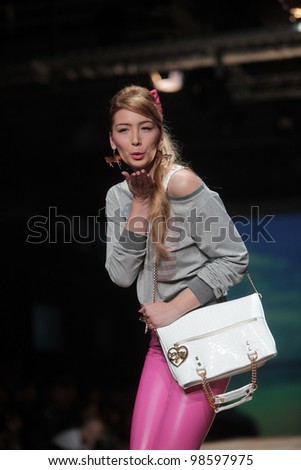 ZAGREB, CROATIA - MARCH 23: Fashion model wears clothes made by ELFS on 