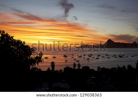 Morea island seen from Tahiti at sunset