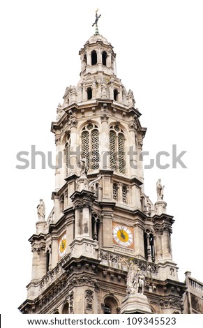 Tower of Trinity church isolated on a white background, Paris, France