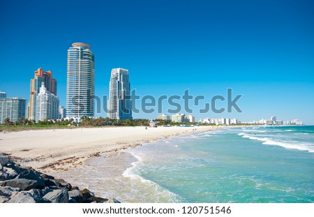 Miami Beach in Florida with luxury apartments and waterway