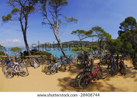Bicycle parking on island Porquerolles, France