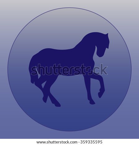Horse icon. Round blue symbol of an animal. Horse silhouette design.