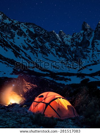 Camping in the mountains at stars night