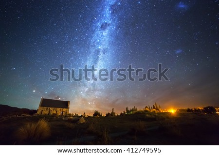 Milky way at the Church of the Good Shepherd, Lake Tekapo, New Zealand