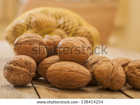 nuts on wooden background