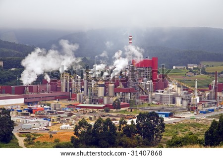Paper mill. Paper factory Pollution