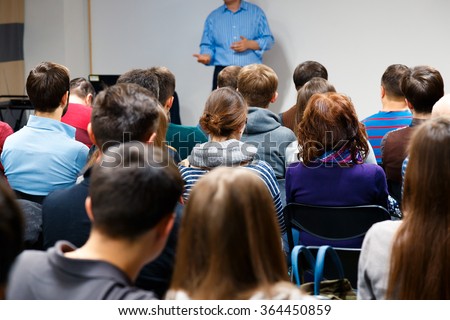 Education process at professor`s lecture in audience