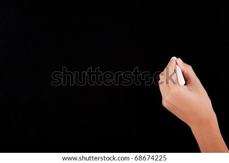 Left Hand writing on a blackboard in white