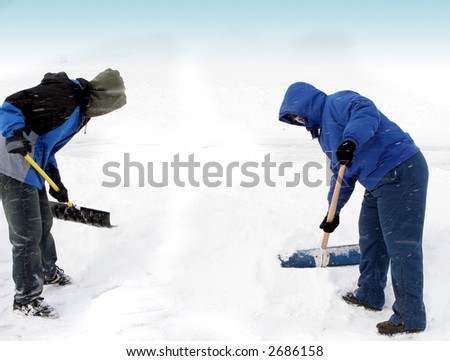 Two Persons Shoveling Snow, (Faces not shown)