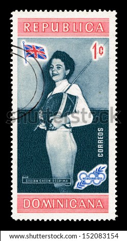 DOMINICAN REPUBLIC - CIRCA 1956: A stamp printed in DOMINICAN REPUBLIC, shows  1956 Summer Olympics,  Games of the XVI Olympiad, circa 1956