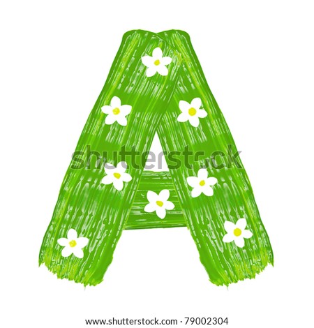 stock photo : The green letters A drawn by paints with white blossom