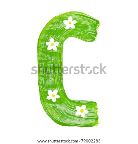 stock photo : The green letters C drawn by paints with white blossom