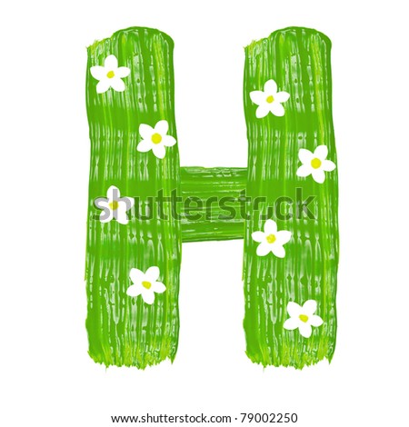 stock photo : The green letters H drawn by paints with white blossom