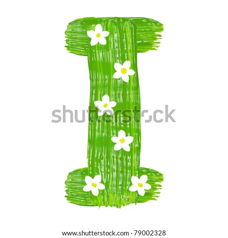 stock photo : The green letters I drawn by paints with white blossom