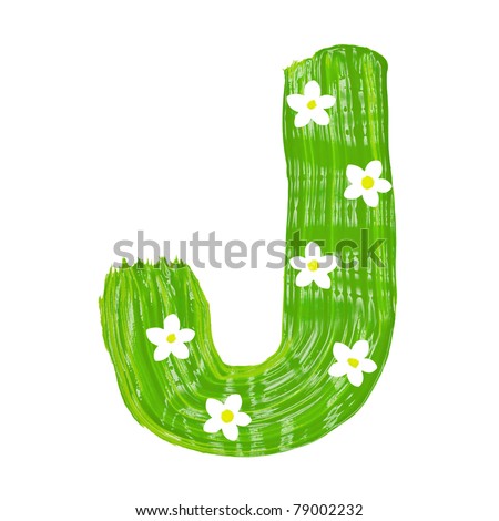 stock photo : The green letters J drawn by paints with white blossom
