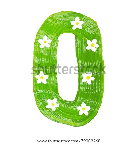 stock photo : The green letters O drawn by paints with white blossom