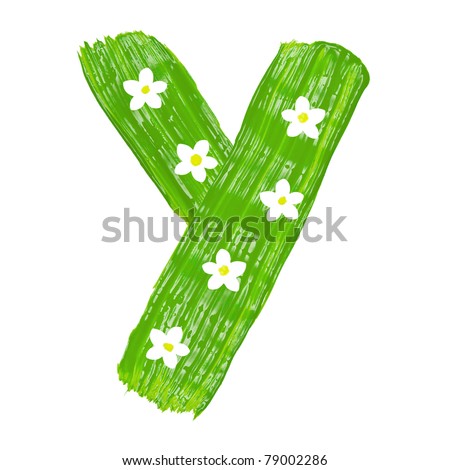 stock photo : The green letters Y drawn by paints with white blossom
