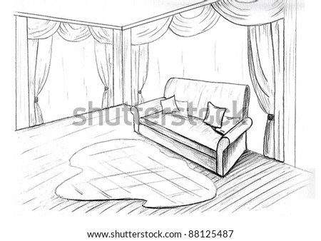 Living Room on Graphic Sketch  Living Room Stock Photo 88125487   Shutterstock