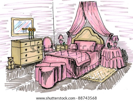 Graphical sketch of an interior child bedroom