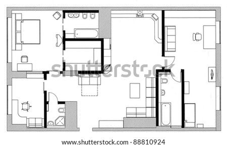 furniture is on architect plan of the flat