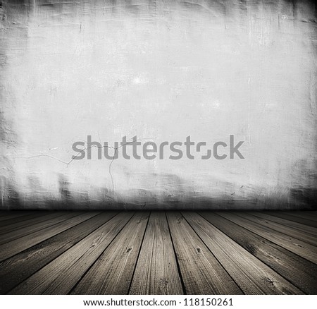 dark vintage white room with wooden floor and artistic shadows added