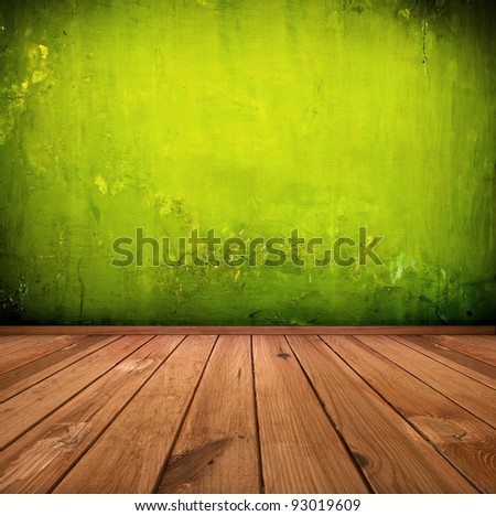 dark vintage green room or interior with wooden floor and artistic shadows added