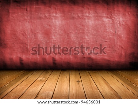 dark vintage red room with wooden floor and artistic shadows added