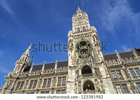 A wide view of the historic town-hall of Munich in Bavaria