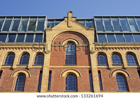 One of the historic buildings in the docks of Dusseldorf in Germany