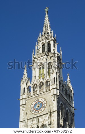 The tower of the historic town hall in Munich in Bavaria