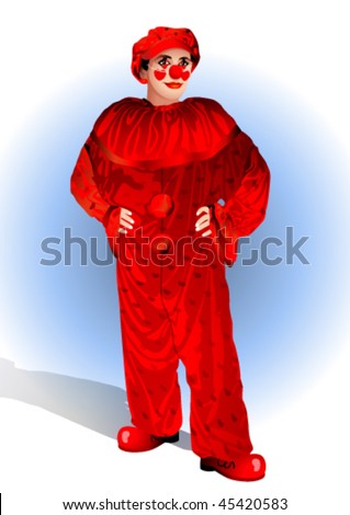 Clown In A Red Suit And Cap On A Blue Background Stock Vector 