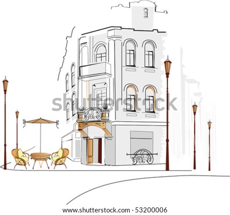 Old city with a cafe Old city with a cafe