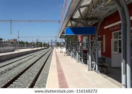  stock photo : Modernization of railway station - electrification and adding new rails 