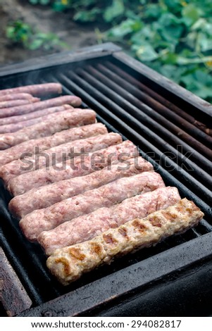 Raw kebapcheta - a traditional Bulgarian dish meat roasted on an electric grill