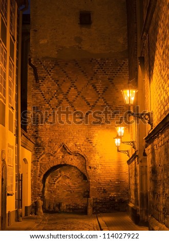 Old city of Riga by night, Latvia, Europe