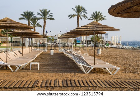 Sandy beach in Eilat - famous resort and recreation city of Israel