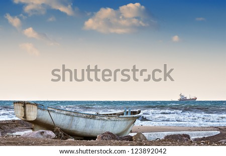 Fishing boat after storm at the Red Sea