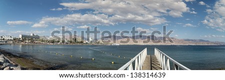 Panoramic view on the Red Sea from central beach of Eilat