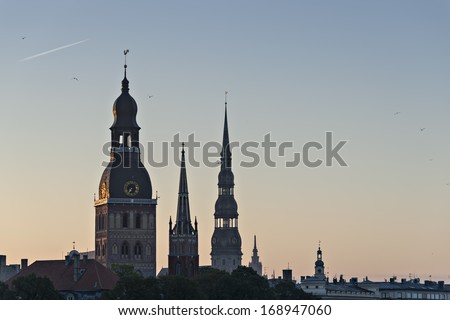 Medieval churches in old Riga, Latvia. In 2014, Riga is the European capital of culture.