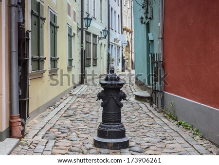 Medieval street in the old Riga city, Latvia. In 2014, Riga is the European capital of culture.
