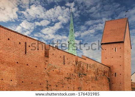 Old fortified wall in old Riga, Latvia. In 2014, RIGA is the European capital of culture