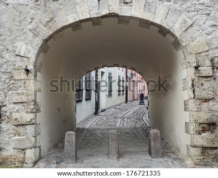 Narrow street in medieval European city