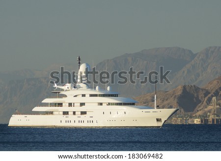 EILAT, ISRAEL - NOVEMBER 29, 2012: Motor Yacht Ilona is a 73.69 m motor yacht, custom built in 2004 by Amels in Netherlands. R. W. Dixon is responsible for her beautiful exterior and interior design.