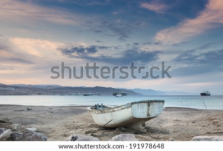 Beached boat after storm