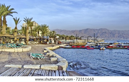 Northern beach, water sport and entertainment facilities in Eilat city, Israel