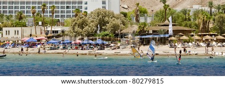 View on southern beach of Eilat – famous resort and recreation town of Israel