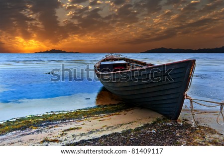 The old fishing boat at sunset, Baltic Sea