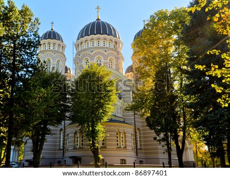 Rear part of the biggest Russian Orthodox Church in Riga, Latvia