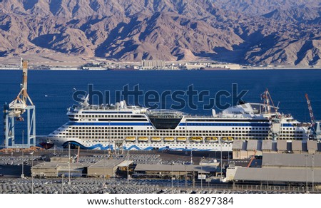 A huge luxury cruise ship at Eilat marine international port, Israel